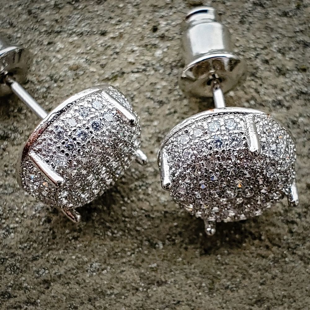 Silver Lab Diamond Cluster Earrings - Picture 2 of 3